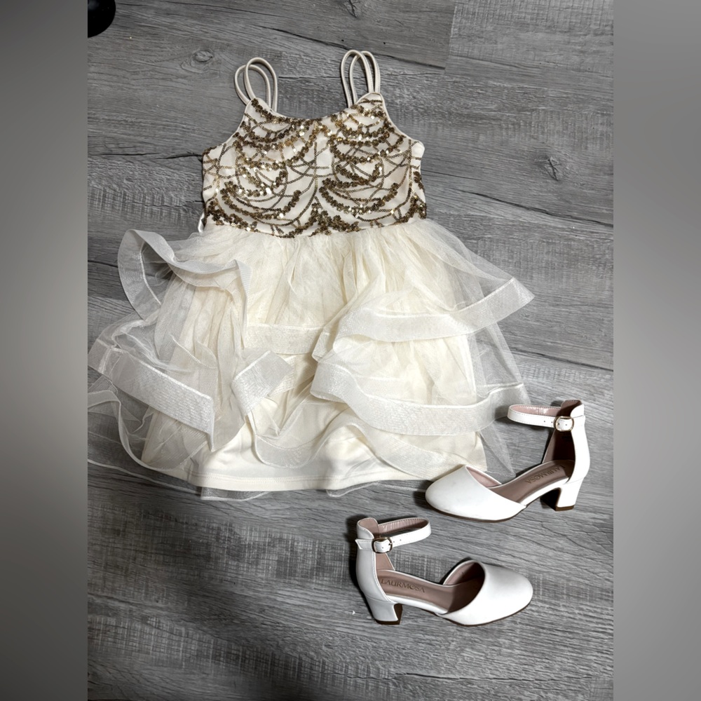 Elegant Cream and Gold Kids Formal Dress